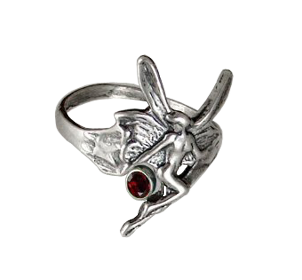 Sterling Silver Fairy Ring With Garnet Size 8